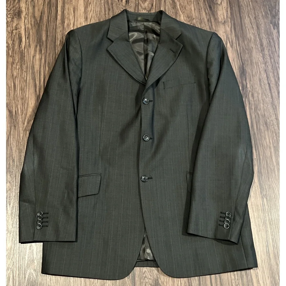 Mens Banana Republic Wool Sports Jacket 46R Gray Pin Striped Blazer